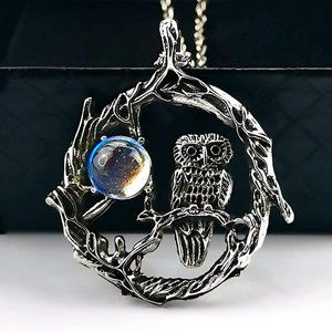 Vintage Wired Owl Handmade Moonstone Silver Necklace